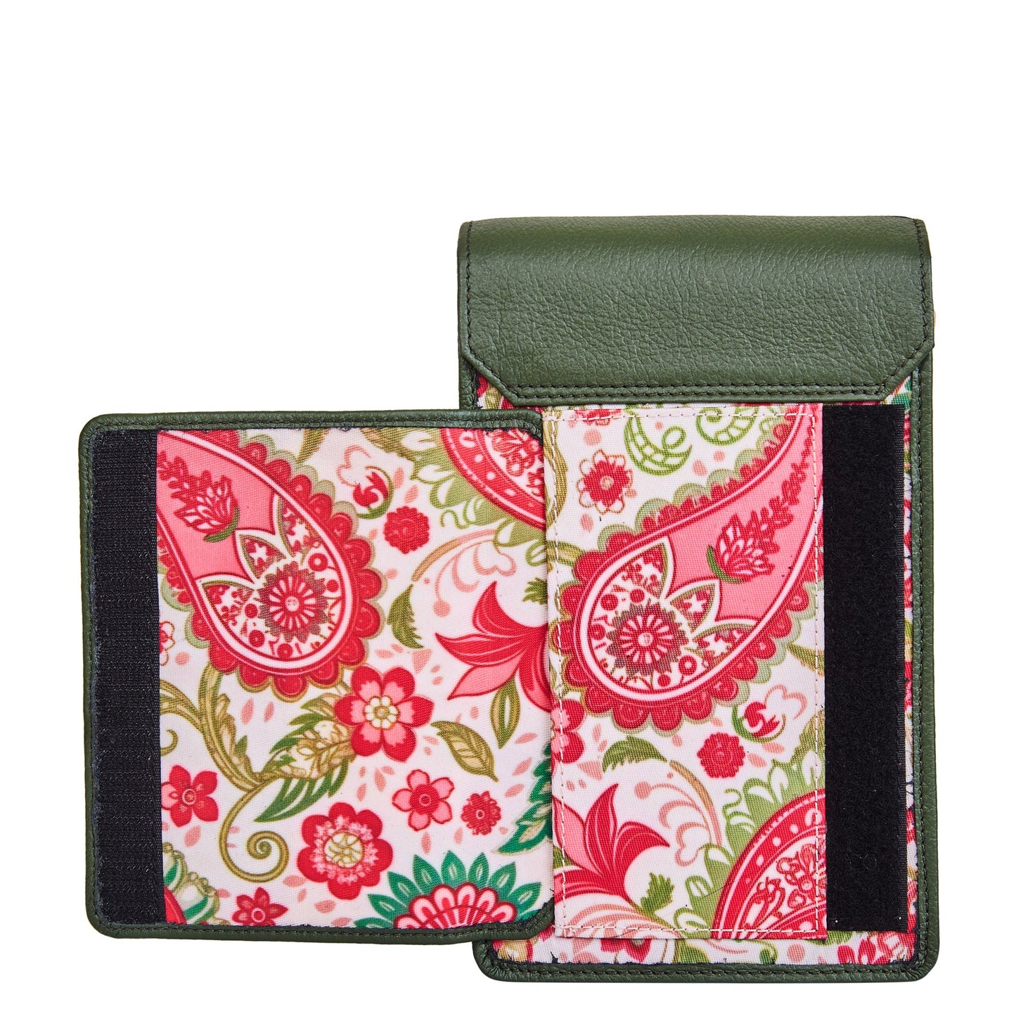 Wholesale Women's Paisley Crossbody Phone Wallet - Fabric with Leather Trim