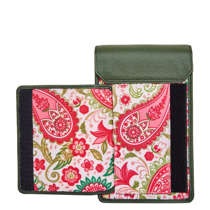 Wholesale Women's Paisley Crossbody Phone Wallet - Fabric with Leather Trim
