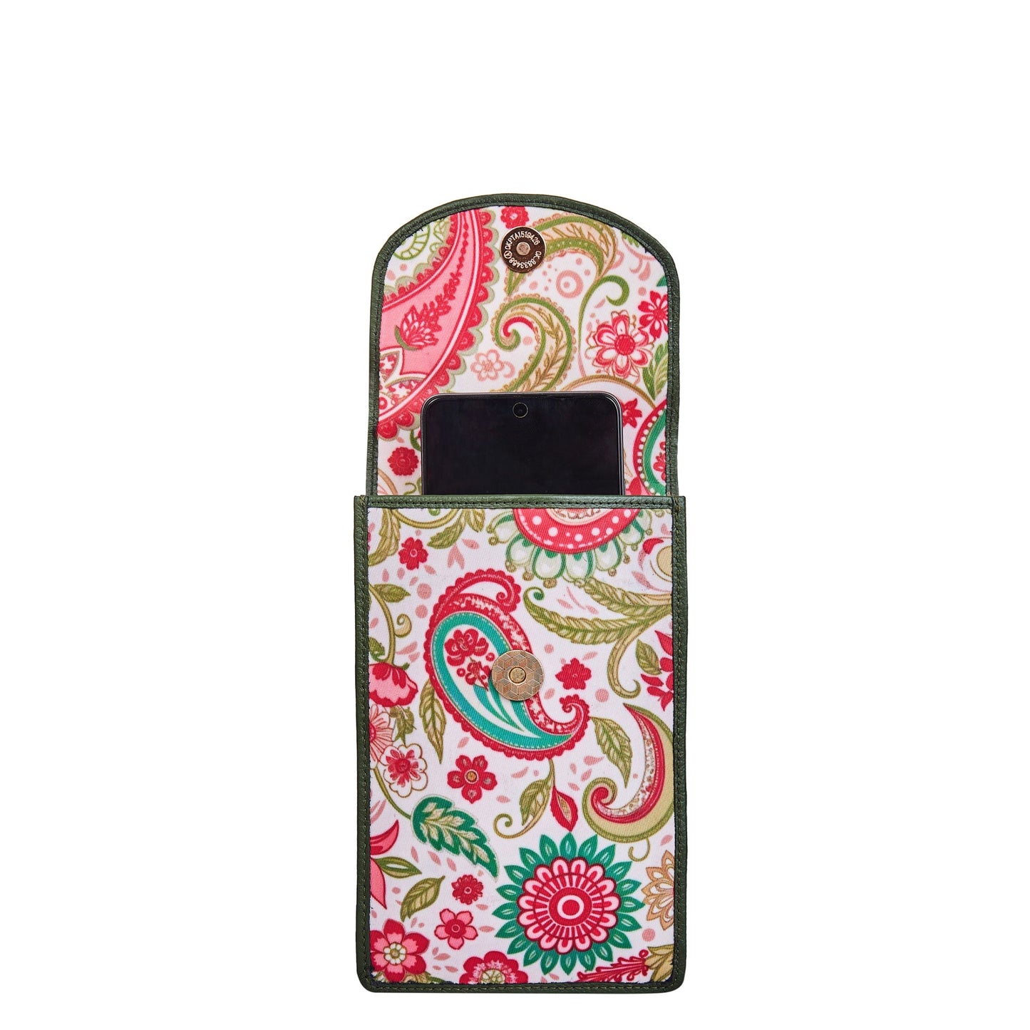 Wholesale Women's Paisley Crossbody Phone Wallet - Fabric with Leather Trim