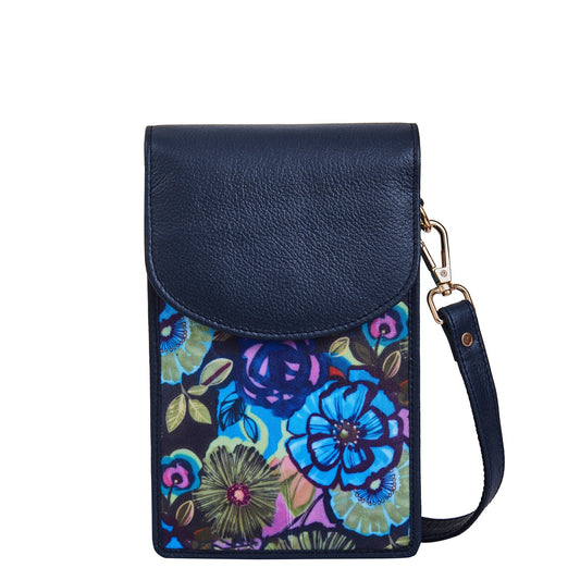Wholesale Women's Floral Crossbody Wallet - Fabric with Leather Trim