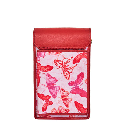 Wholesale Women's Butterfly Crossbody Phone Wallet - Fabric with Leather Trim