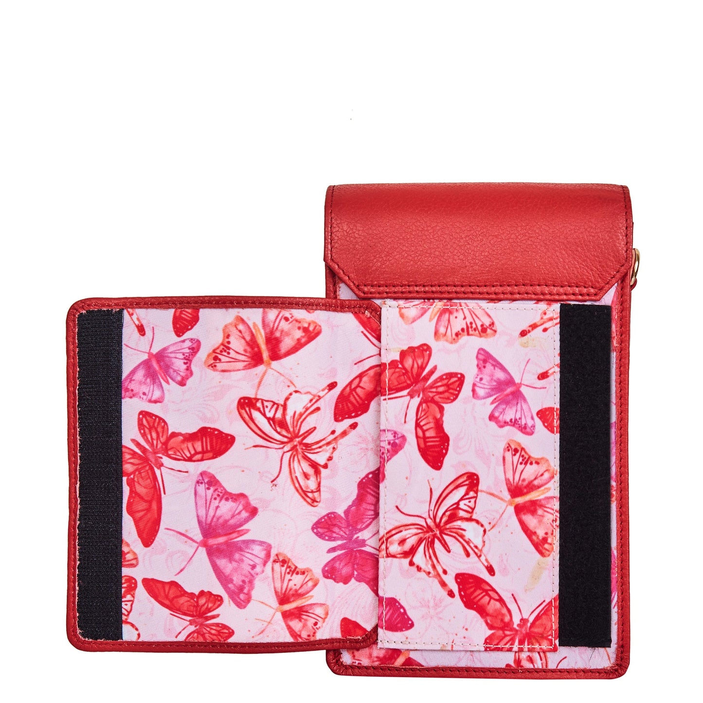 Wholesale Women's Butterfly Crossbody Phone Wallet - Fabric with Leather Trim