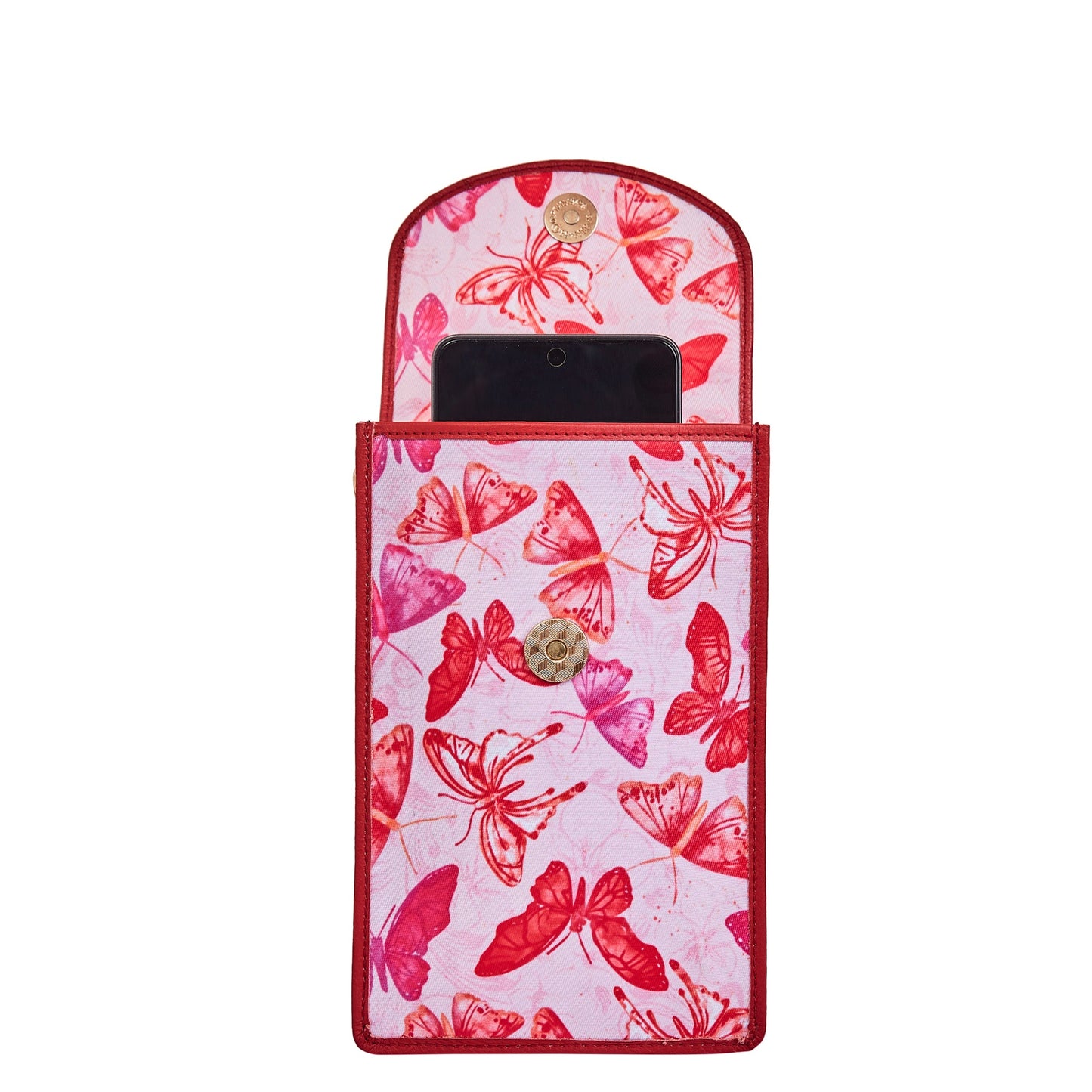 Wholesale Women's Butterfly Crossbody Phone Wallet - Fabric with Leather Trim
