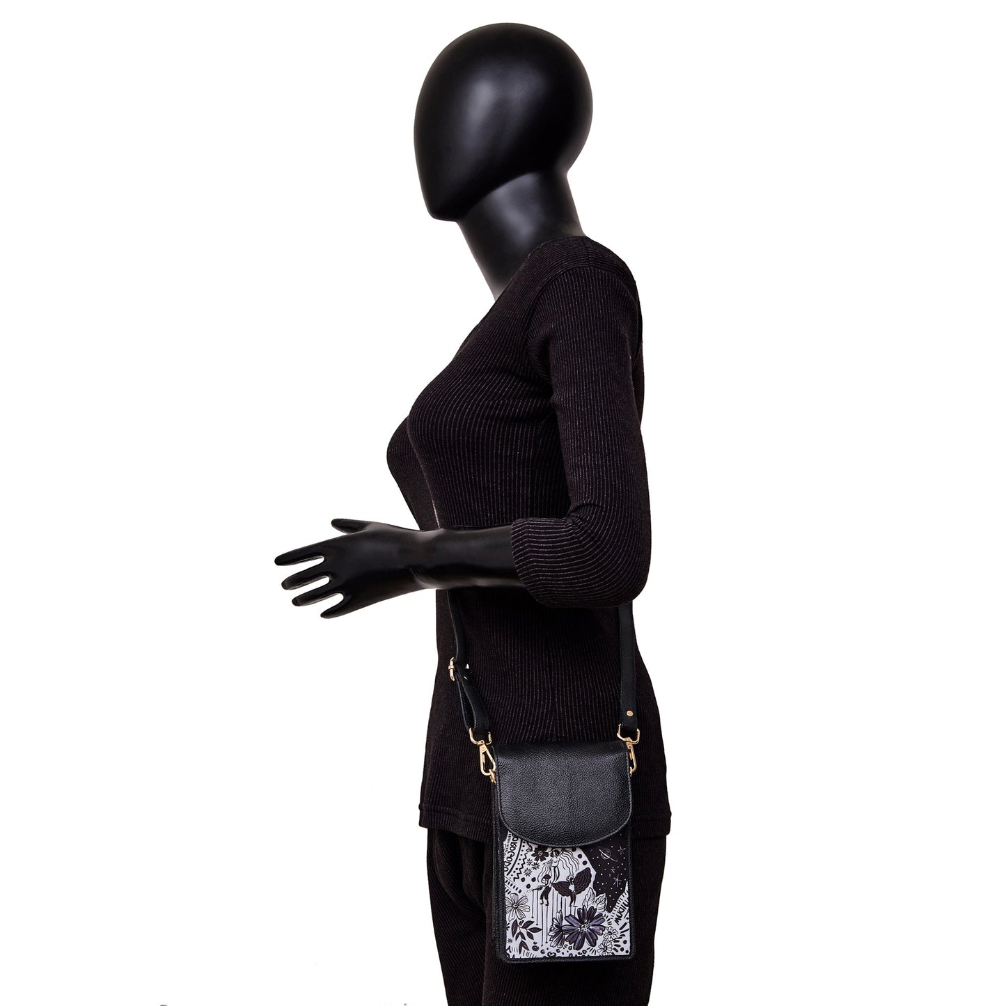 Wholesale Women Crossbody Phone Wallet - Fabric with Leather Trim