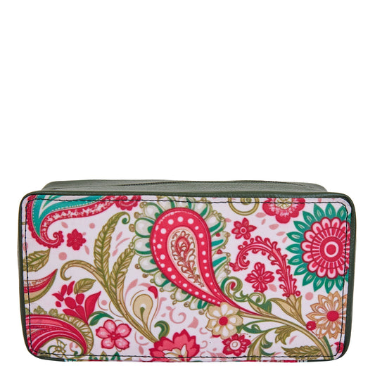 Wholesale Paisley Travel Jewelry Organizer - Fabric with Leather Trim for Women