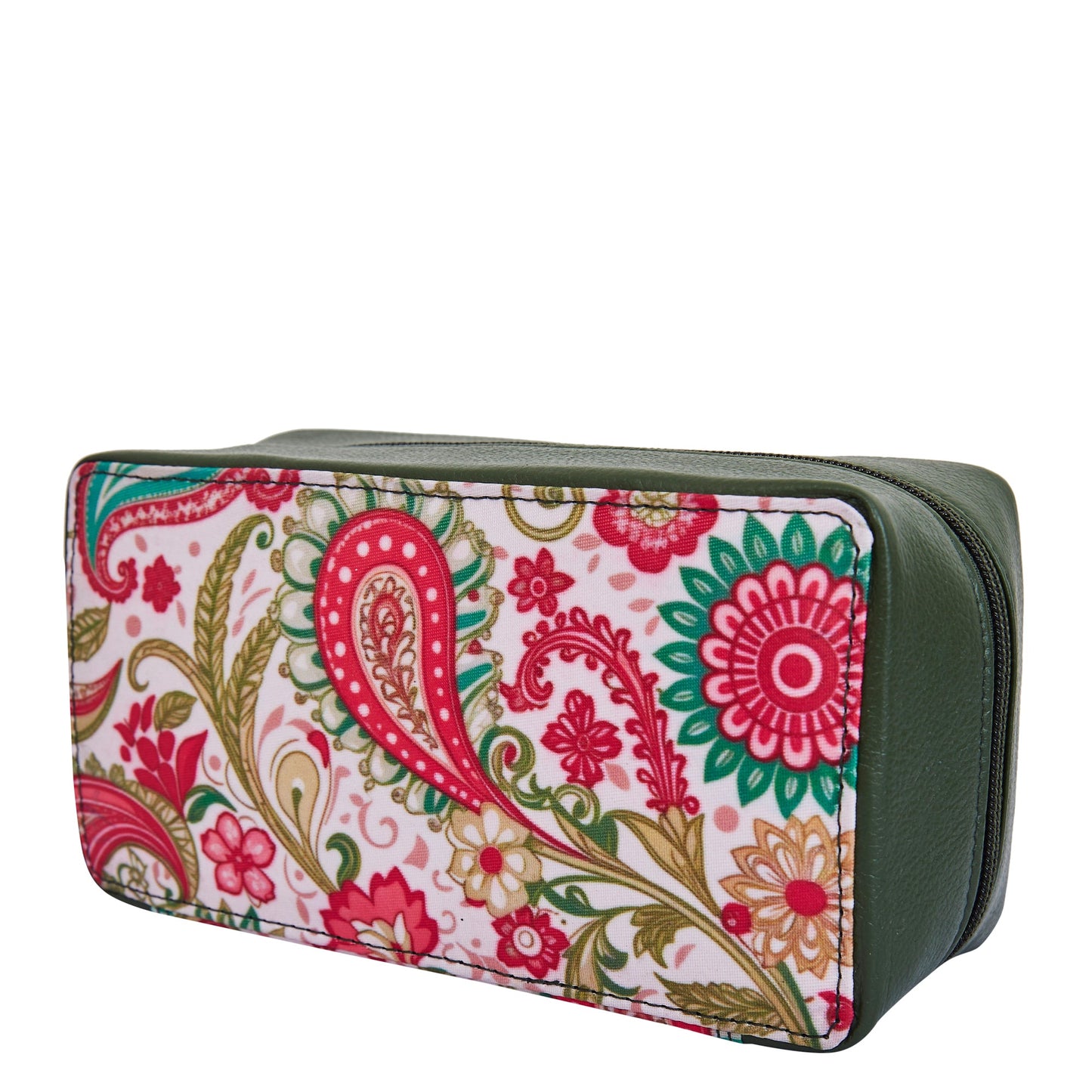 Wholesale Paisley Travel Jewelry Organizer - Fabric with Leather Trim for Women