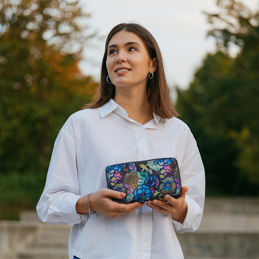 Wholesale Floral Travel Jewelry Case - Fabric with Leather Trim for Women