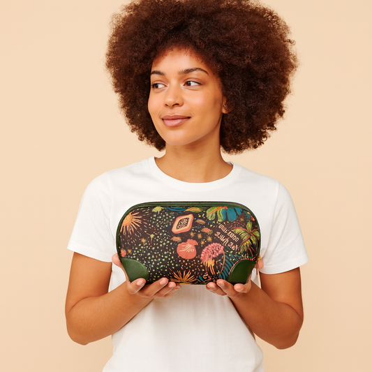 Women Wholesale Coastal Cosmetic Bag - Fabric with Leather Trim