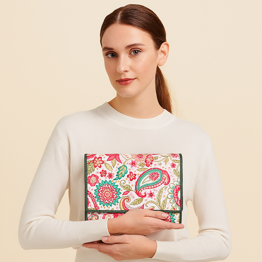 Wholesale Paisley Trifold Wallet for Women - Fabric with Leather Trim