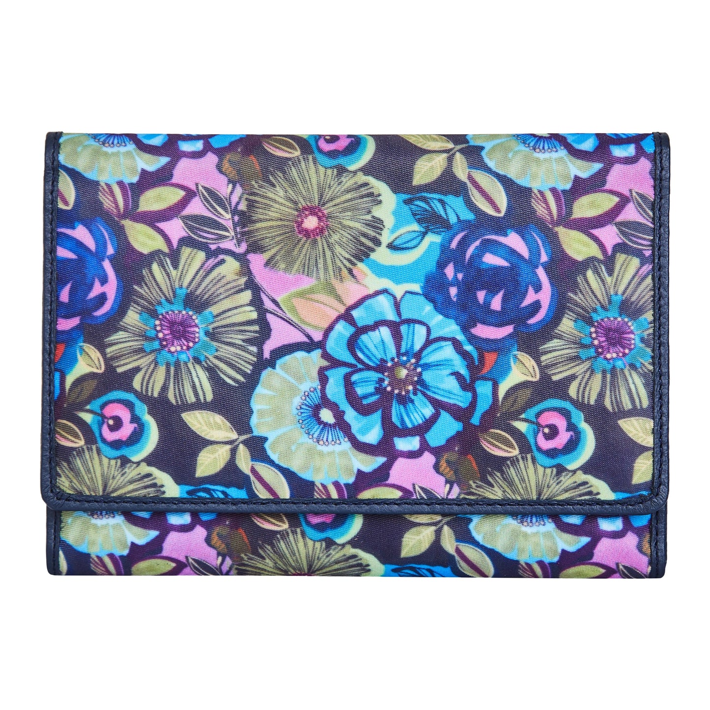 Wholesale Floral Tri-Fold Wallet - Fabric with Leather Trim For Women