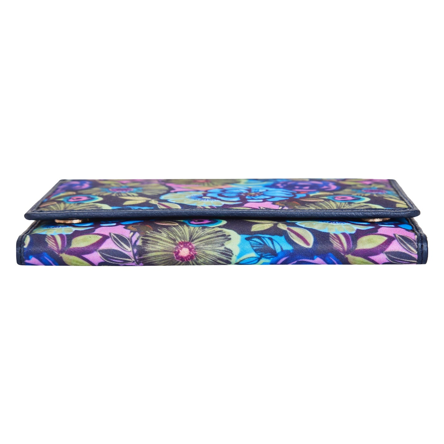 Wholesale Floral Tri-Fold Wallet - Fabric with Leather Trim For Women