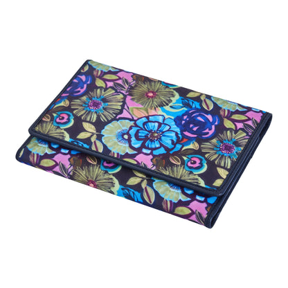 Wholesale Floral Tri-Fold Wallet - Fabric with Leather Trim For Women
