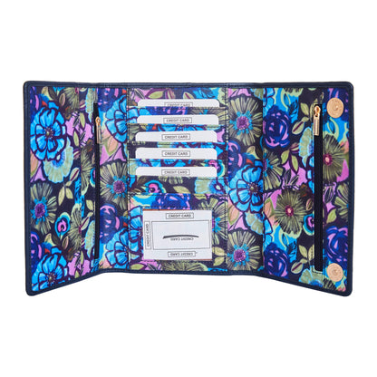 Wholesale Floral Tri-Fold Wallet - Fabric with Leather Trim For Women