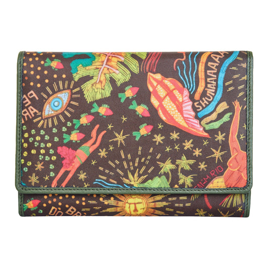 Wholesale Coastal Style Trifold Wallet - Fabric with Leather Trim for Women