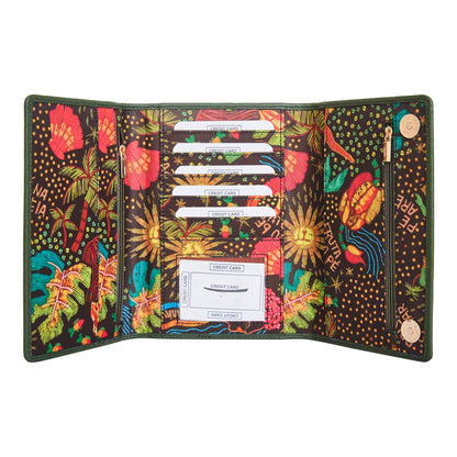 Wholesale Coastal Style Trifold Wallet - Fabric with Leather Trim for Women