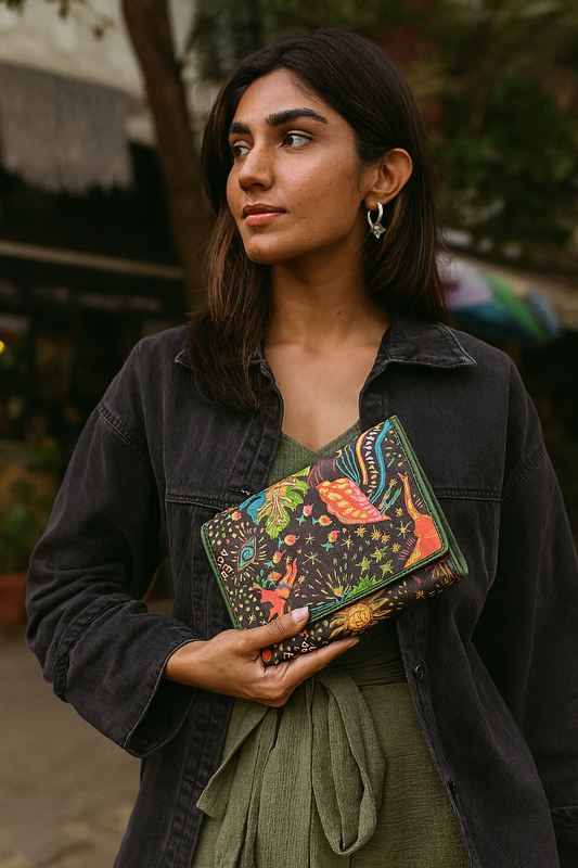 Wholesale Coastal Style Trifold Wallet - Fabric with Leather Trim for Women