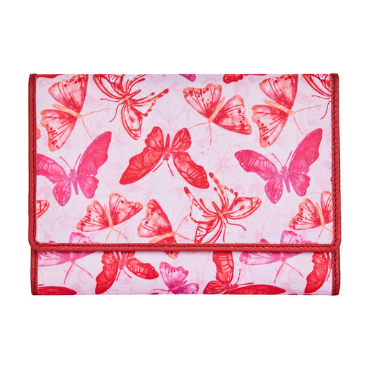 Wholesale Butterfly Travel Organizer Wallet - Fabric with Leather Trim for Women