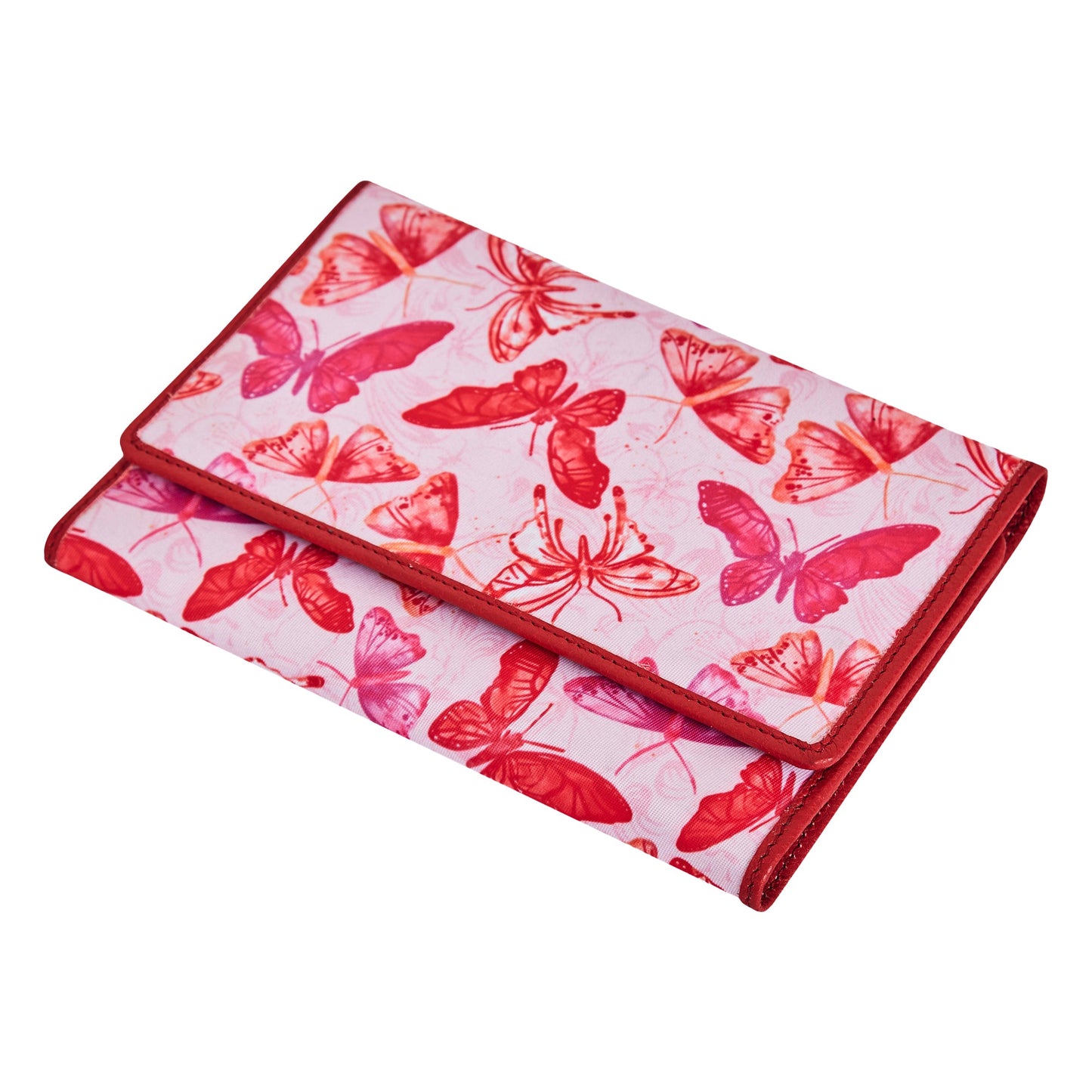 Wholesale Butterfly Travel Organizer Wallet - Fabric with Leather Trim for Women