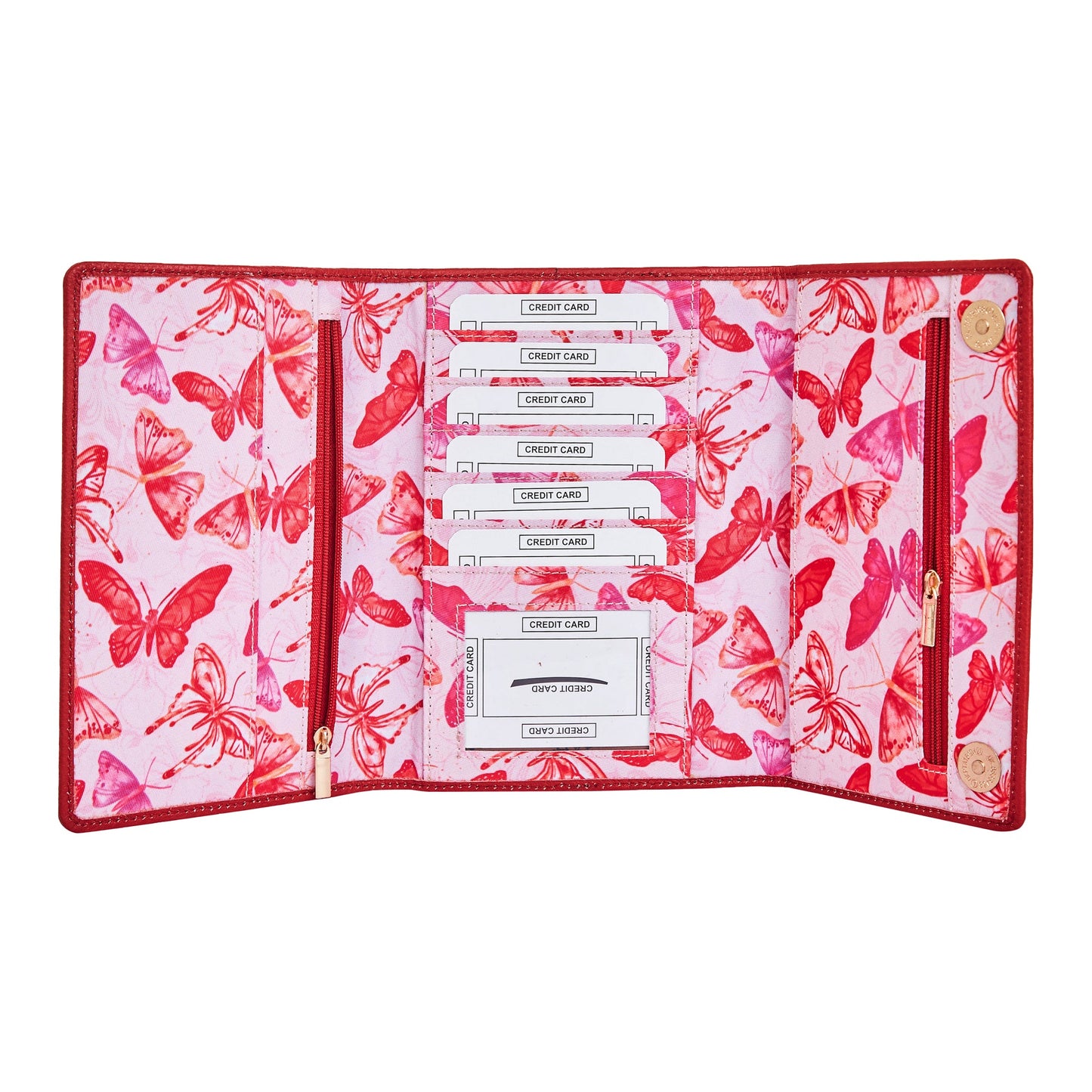 Wholesale Butterfly Travel Organizer Wallet - Fabric with Leather Trim for Women