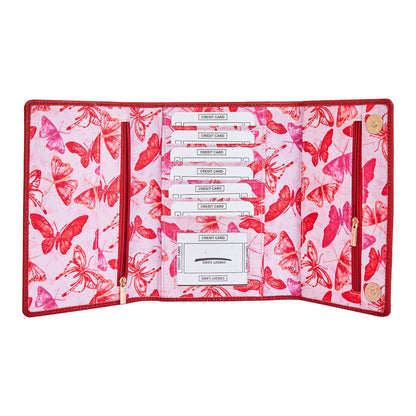Wholesale Butterfly Travel Organizer Wallet - Fabric with Leather Trim for Women