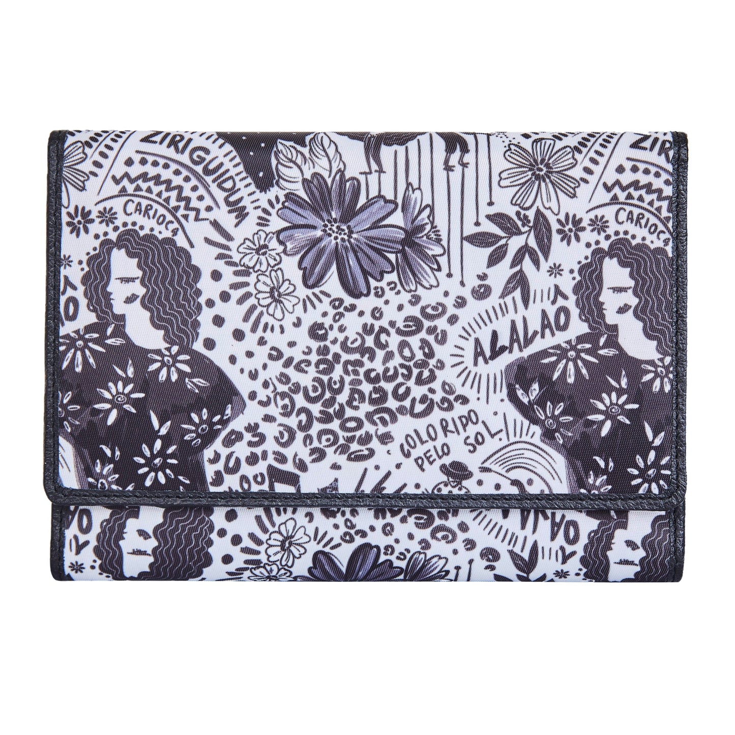 Wholesale Monochrome Trifold Wallet - Fabric with Leather Trim for Women