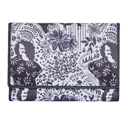 Wholesale Monochrome Trifold Wallet - Fabric with Leather Trim for Women