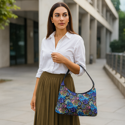 Wholesale Botanical Hobo Sling Bag - Fabric with Leather Trim - Women