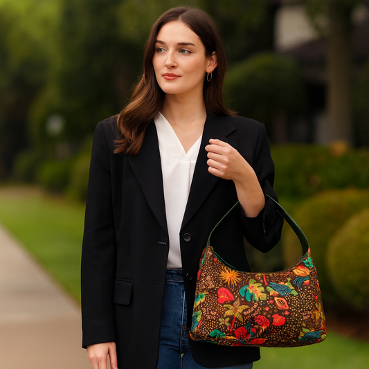 Wholesale Coastal Fabric Hobo Bag - Fabric with Leather Trim for Women