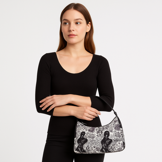 Wholesale Monochrome Sling Hobo Bag - Fabric with Leather Trim for Women