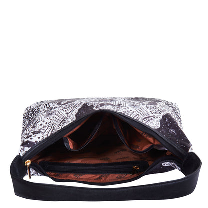 Wholesale Monochrome Sling Hobo Bag - Fabric with Leather Trim for Women