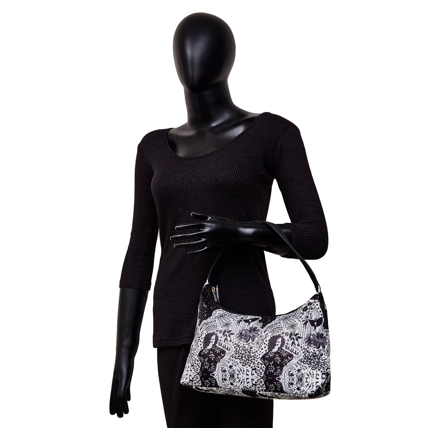 Wholesale Monochrome Sling Hobo Bag - Fabric with Leather Trim for Women