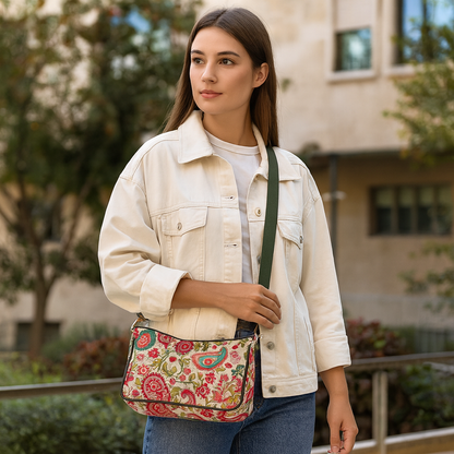 Wholesale Paisley East West Hobo Bag - Fabric with Leather Trim for Women