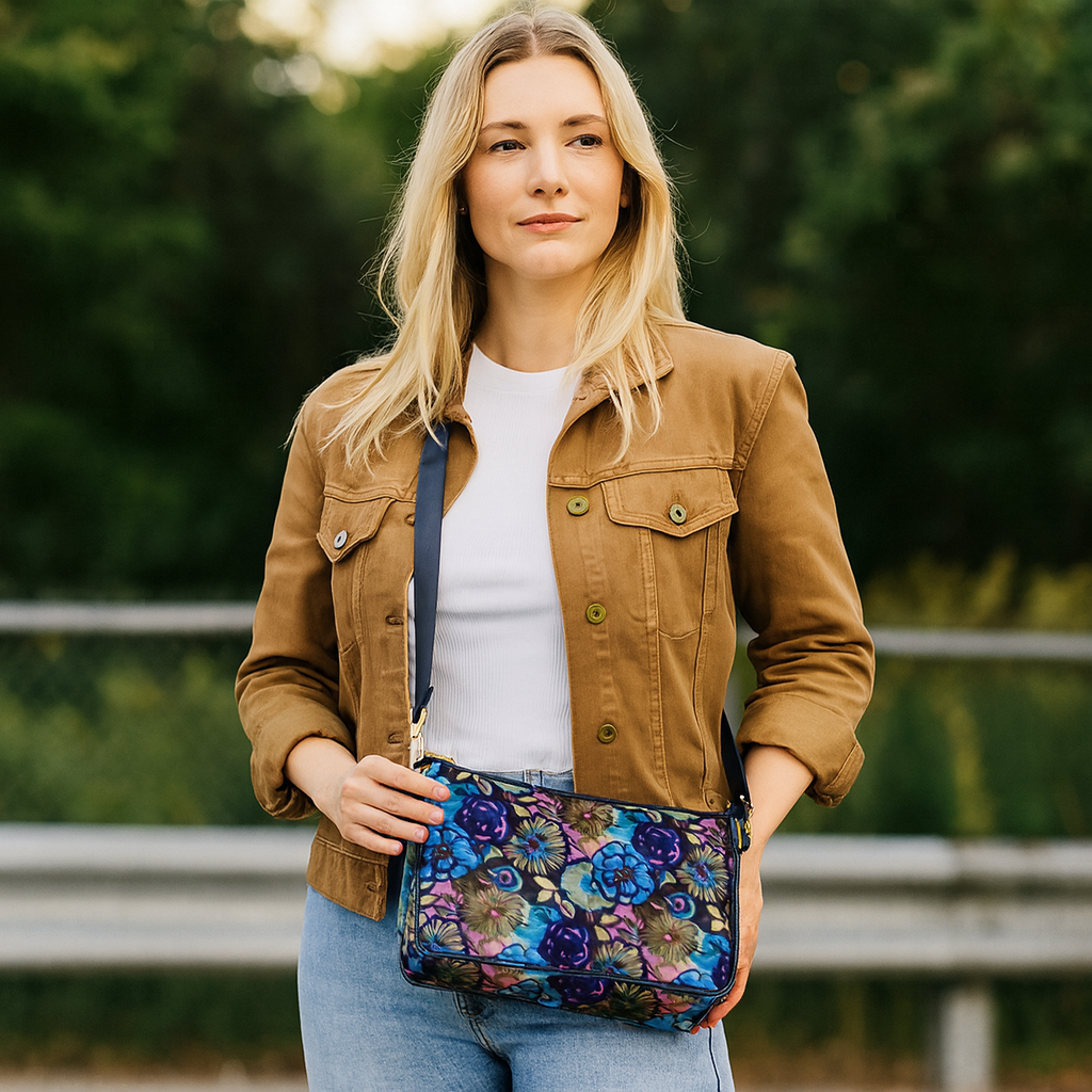 Wholesale Floral Hobo Bag Strap -Fabric with Leather Trim for Women