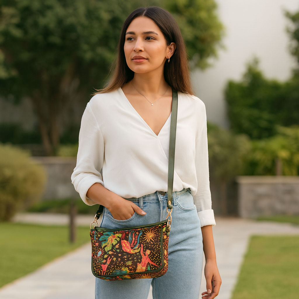 Wholesale East West Hobo Bag - Fabric with Leather Trim Strap for Women