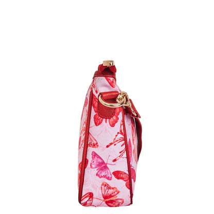 Wholesale Butterfly East West Hobo Bag - Fabric with Leather Trim for Women