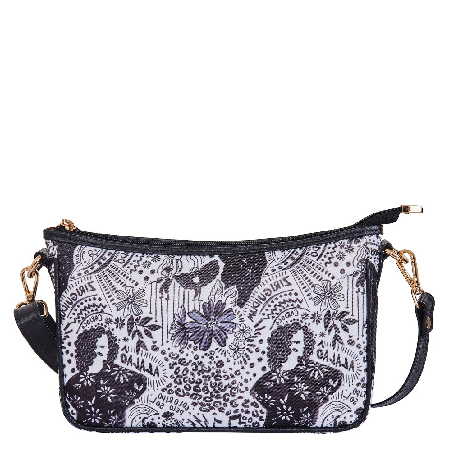 Wholesale Black White East West Hobo Bag - Fabric with Leather Trim for Women