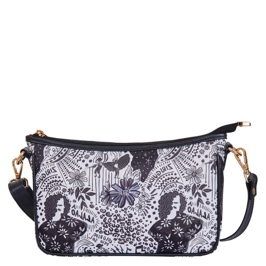 Wholesale Black White East West Hobo Bag - Fabric with Leather Trim for Women