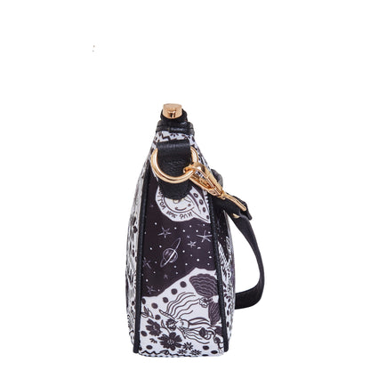 Wholesale Black White East West Hobo Bag - Fabric with Leather Trim for Women
