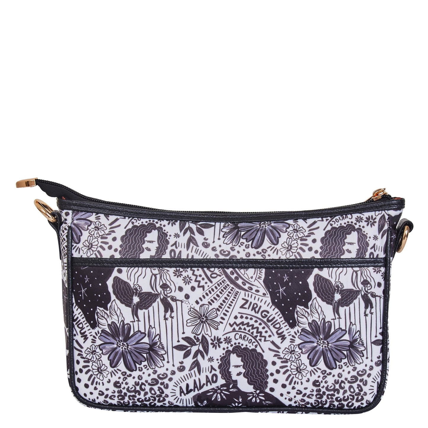 Wholesale Black White East West Hobo Bag - Fabric with Leather Trim for Women
