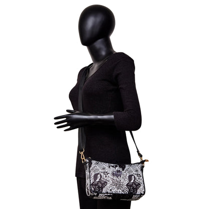 Wholesale Black White East West Hobo Bag - Fabric with Leather Trim for Women