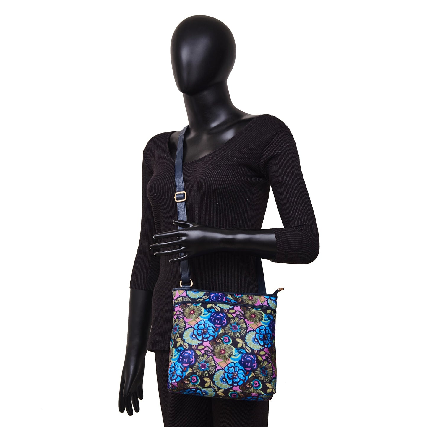 Women's Wholesale Botanical Crossbody Bag - Fabric with Leather Trim