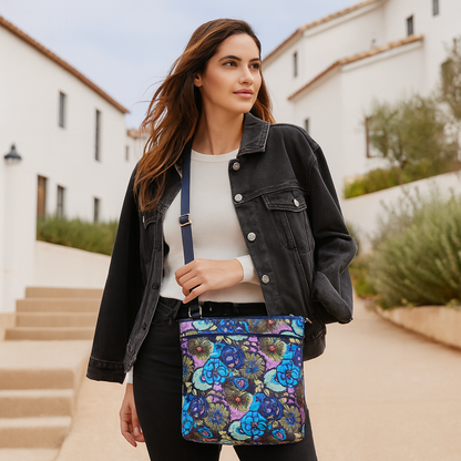 Women's Wholesale Botanical Crossbody Bag - Fabric with Leather Trim