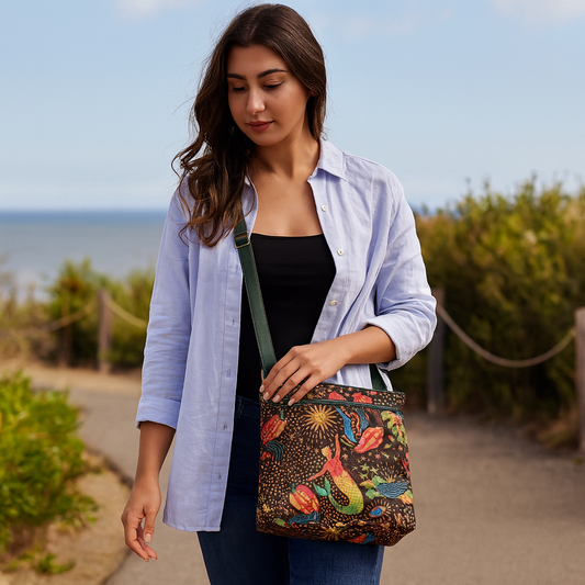 Women's Wholesale Coastal Crossbody Bag -Fabric with Leather Trim Style