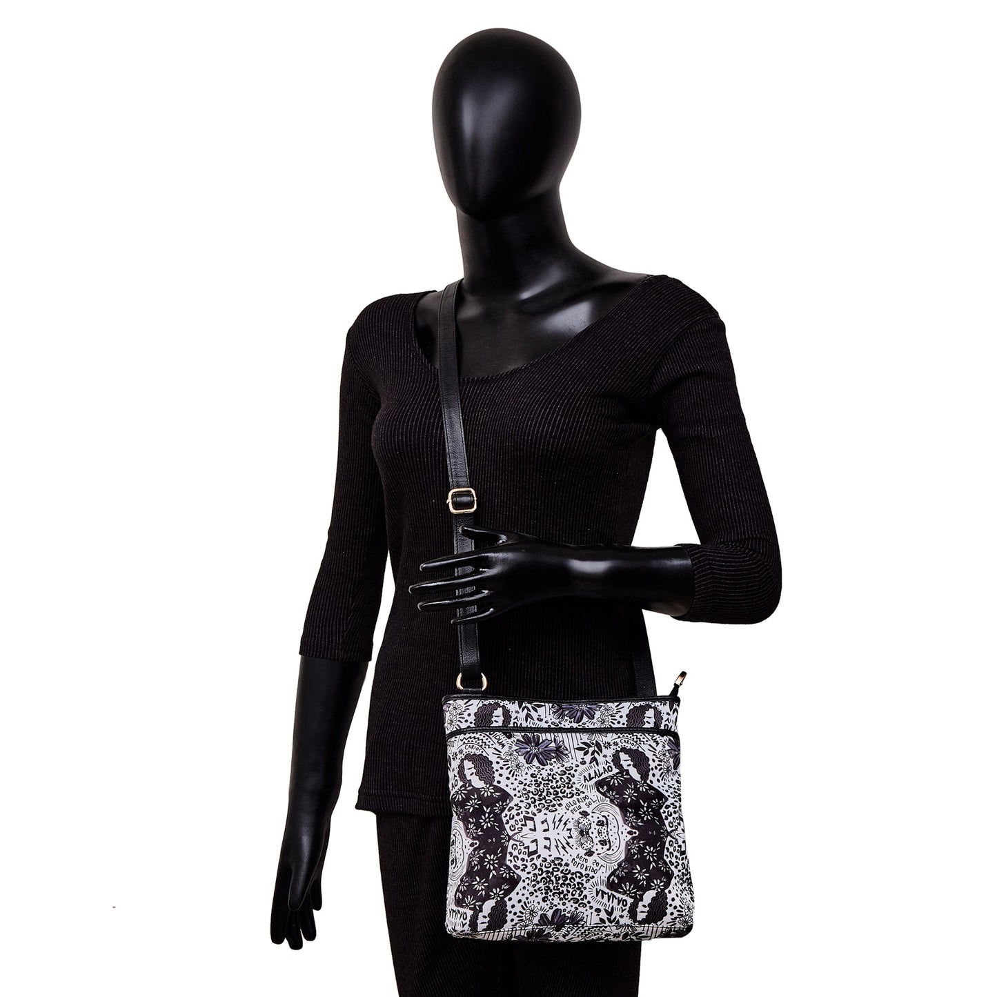 Monochrome Crossbody Bag - Fabric with Leather Trim for Women in Wholesale