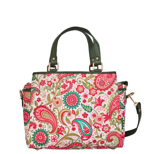 Wholesale Women Paisley Satchel Bag - Fabric with Leather Trim Style