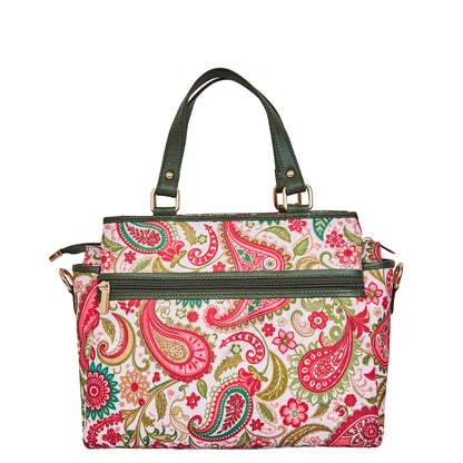 Wholesale Women Paisley Satchel Bag - Fabric with Leather Trim Style