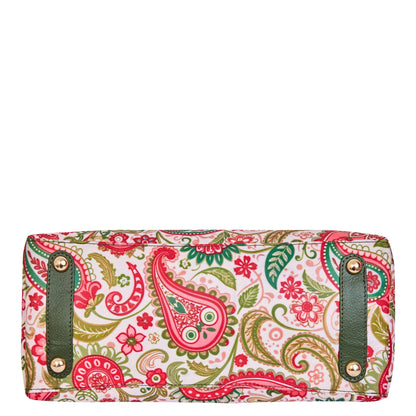 Wholesale Women Paisley Satchel Bag - Fabric with Leather Trim Style