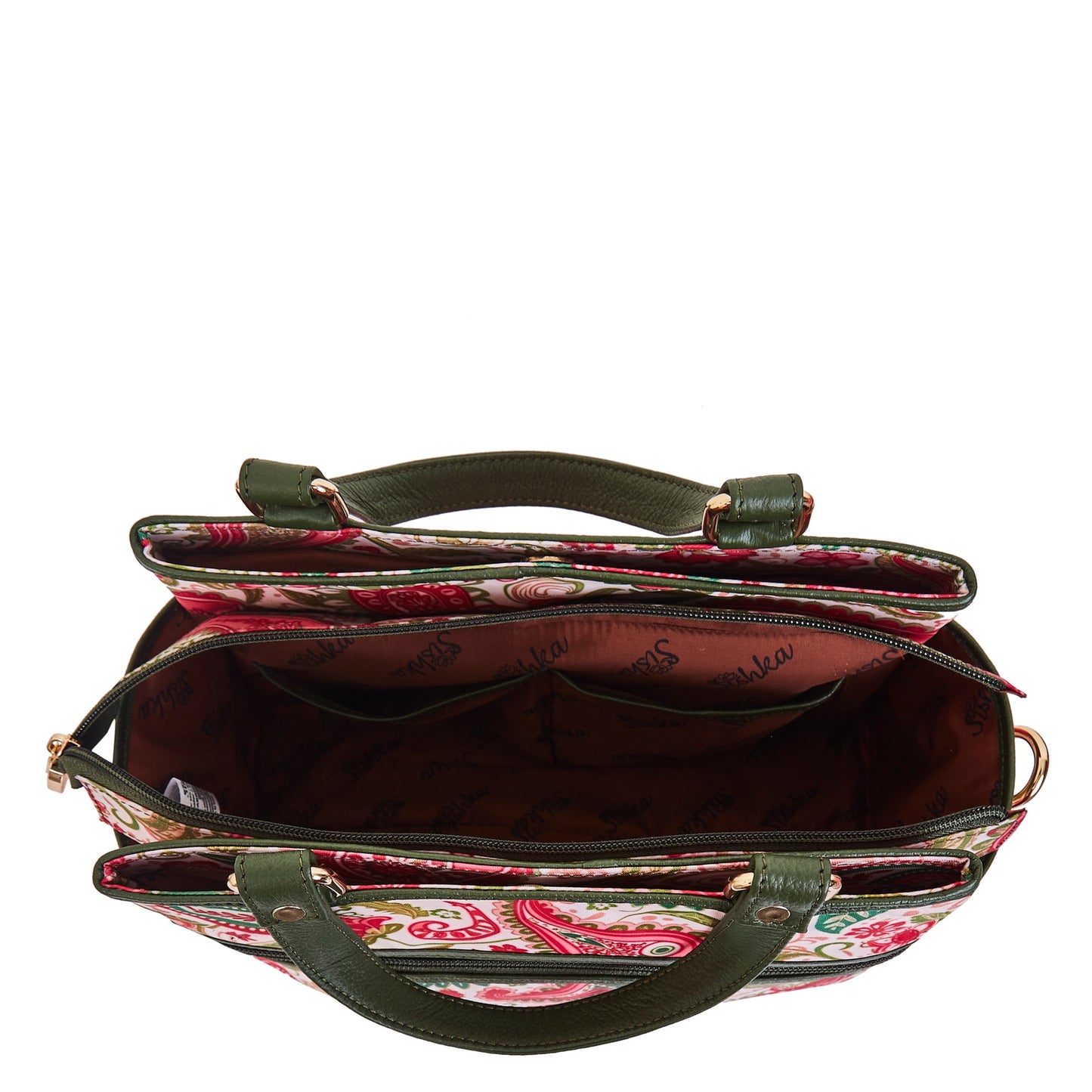 Wholesale Women Paisley Satchel Bag - Fabric with Leather Trim Style