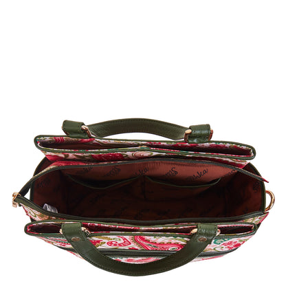 Wholesale Women Paisley Satchel Bag - Fabric with Leather Trim Style
