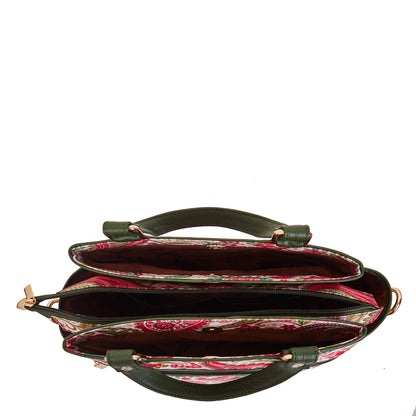 Wholesale Women Paisley Satchel Bag - Fabric with Leather Trim Style